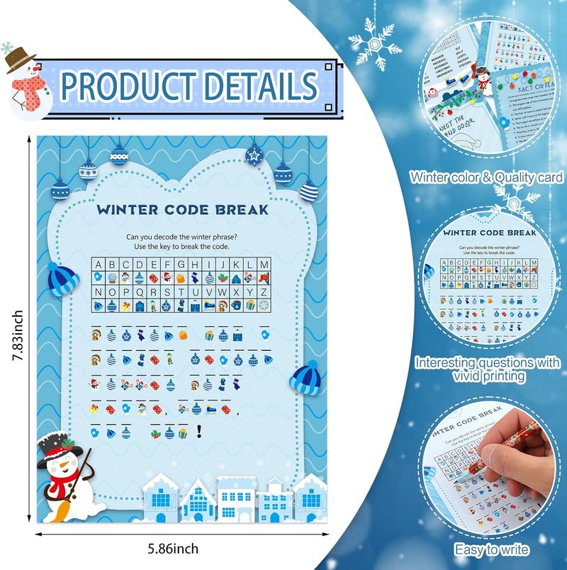LOAVER 54 Pcs Winter Party Games Cards,Winter Holiday Word Search Code Break Fact or Flake Game Cards Set for Christmas Winter Party Supplies Group Activity - Image 3